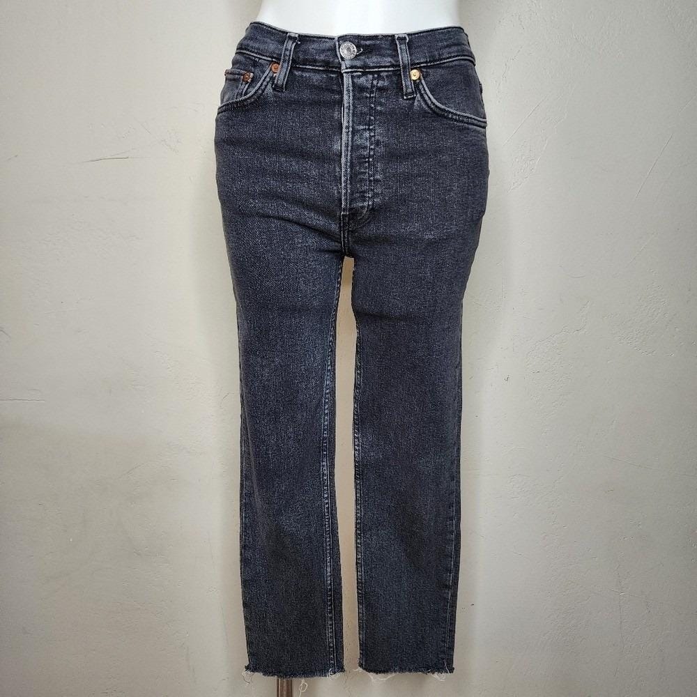 RE/DONE Women's Black Straight Leg Cropped‎ Stretch Denim Jeans Size 28